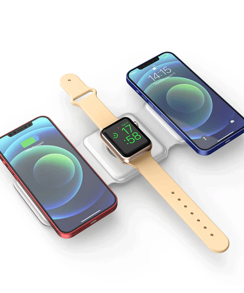 3 in 1 Magnetic Foldable Wireless Charging Station 15W Fast Charger for iPhone, AirPods & Apple Watch – Portable Smart Charging Dock