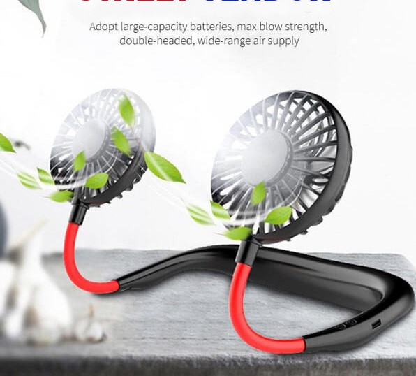 Hands-Free Rechargeable Neck Fan – Portable Mini Dual Fan with 3 Speed Modes | Wearable Cooling Fan in Pakistan