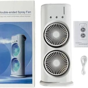 Double-Ended Spray Water Mist Fan – Dual Fan Cooling , RGB Lights, and Strong Brushless Motor – USB Powered Desktop Air Cooler | 16 Inches