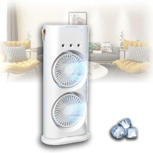 Double-Ended Spray Water Mist Fan – Dual Fan Cooling , RGB Lights, and Strong Brushless Motor – USB Powered Desktop Air Cooler | 16 Inches