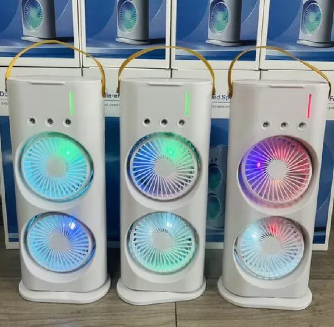 Double-Ended Spray Water Mist Fan – Dual Fan Cooling , RGB Lights, and Strong Brushless Motor – USB Powered Desktop Air Cooler | 16 Inches - Image 2