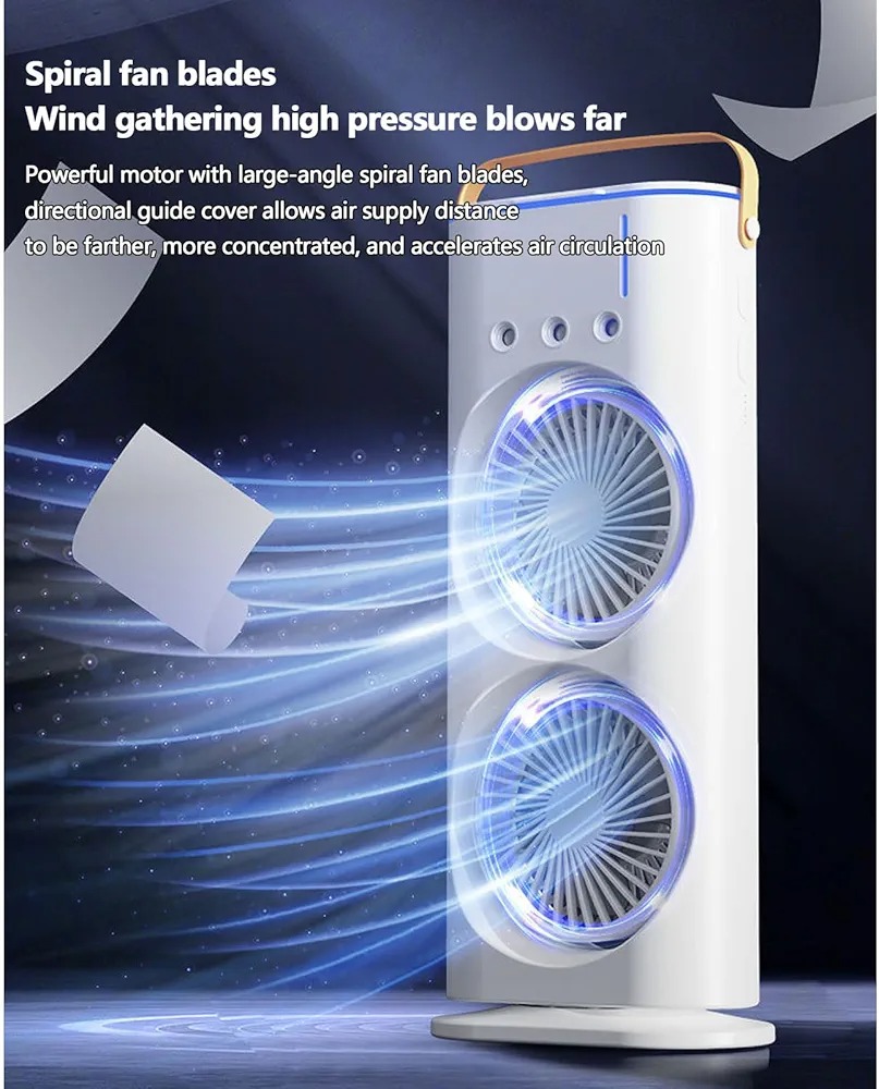 Double-Ended Spray Water Mist Fan – Dual Fan Cooling , RGB Lights, and Strong Brushless Motor – USB Powered Desktop Air Cooler | 16 Inches
