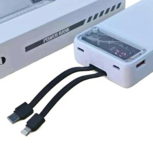 66W Fast Charging 20000mAh Power Bank with Built-in Cables & Digital Display - White