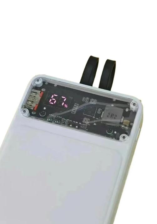 66W Fast Charging 20000mAh Power Bank with Built-in Cables & Digital Display - White - Image 3
